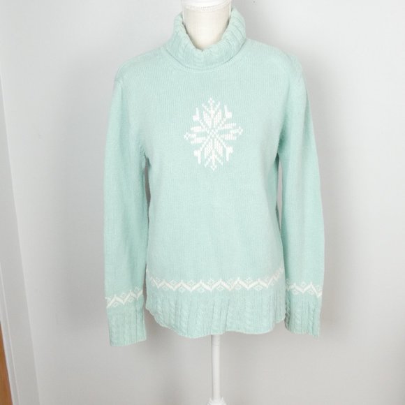 Vintage Y2K Northern Reflections Light Blue Turtleneck w/ White Snowflake Large - Picture 2 of 12